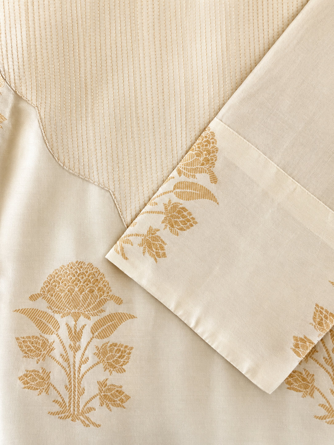 Silks of India Off White Silk Brocade Kurta Set