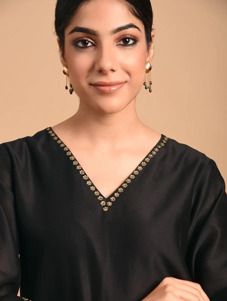 Shyam Rang Black Hand Embroidered Kurta Set