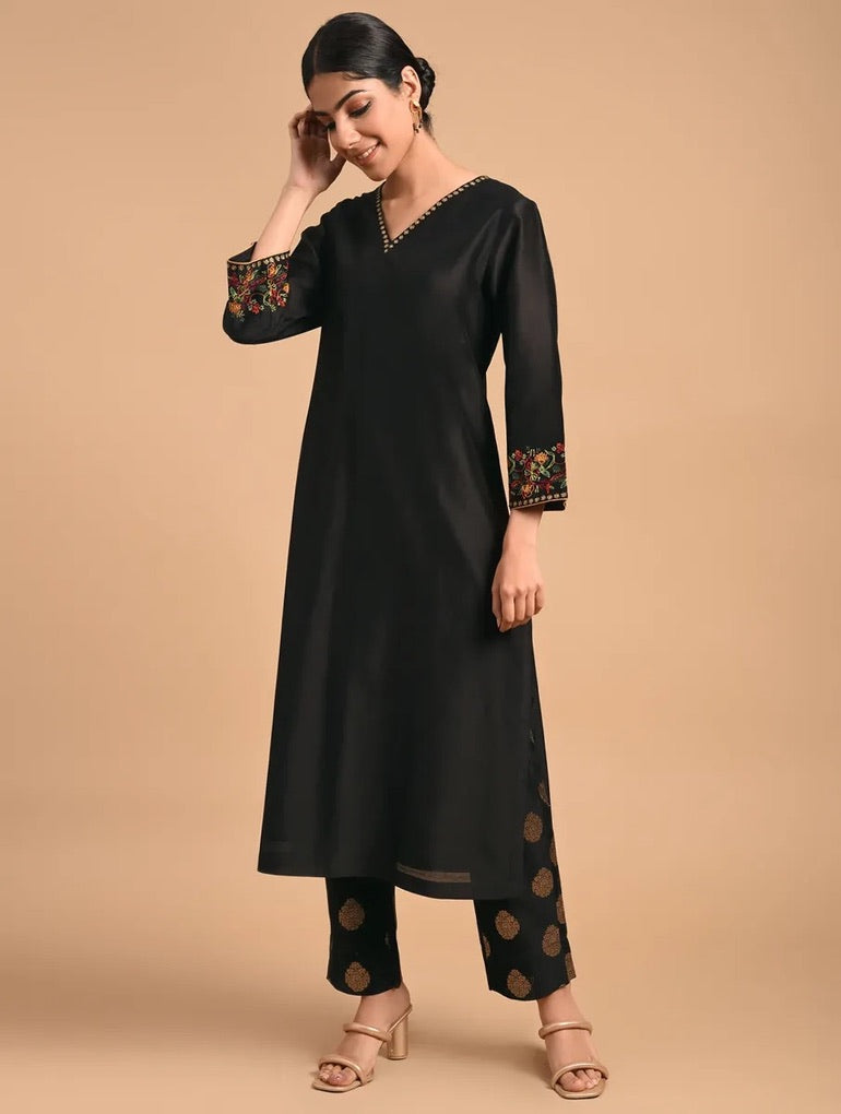 Shyam Rang Black Hand Embroidered Kurta Set