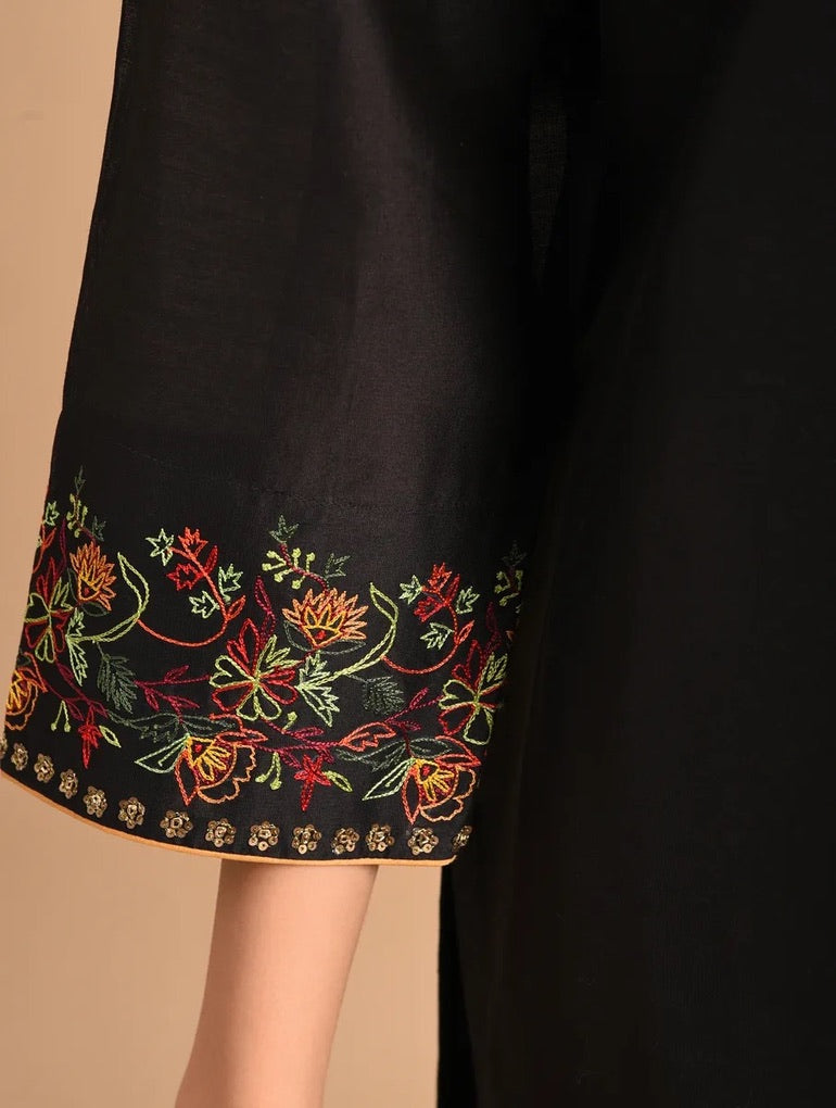 Shyam Rang Black Hand Embroidered Kurta Set