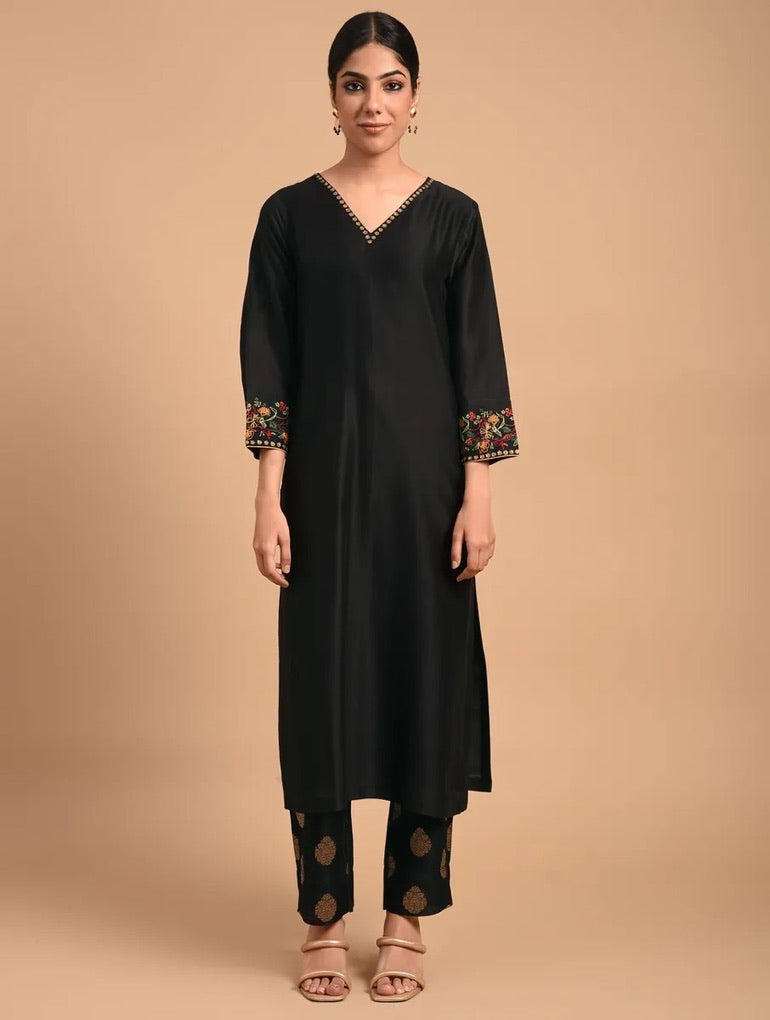 Shyam Rang Black Hand Embroidered Kurta Set