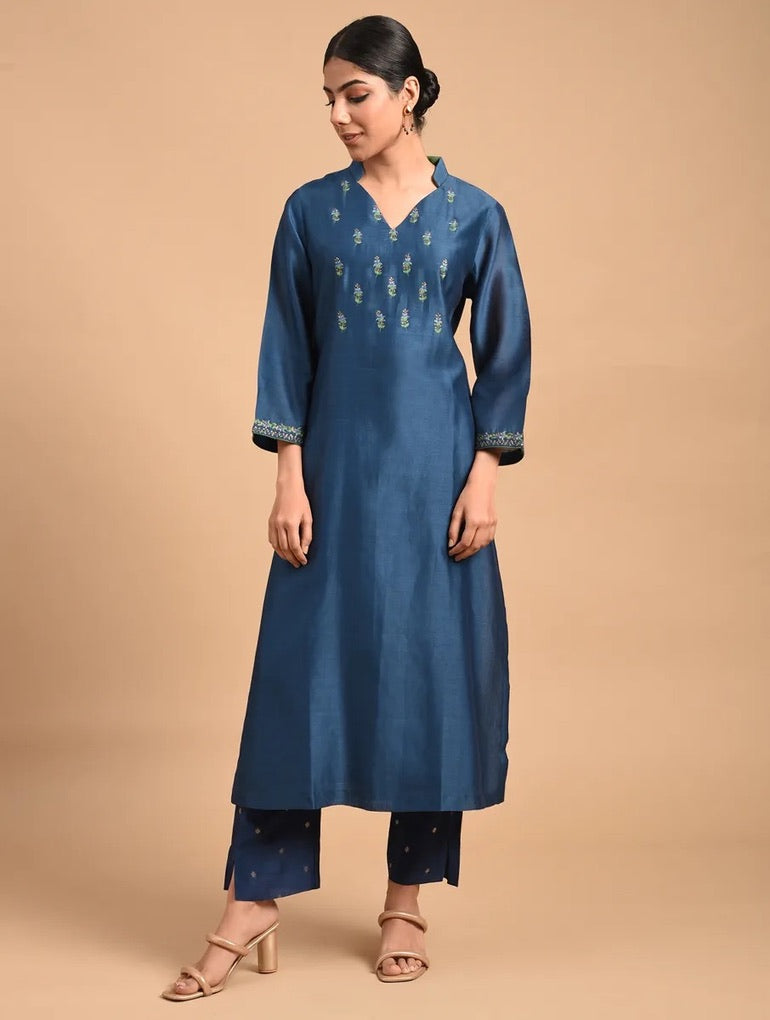 Shyam Rang Indigo Hand Embroidered Kurta Set