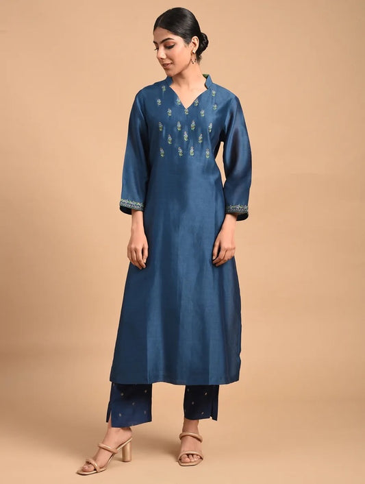 Shyam Rang Indigo Hand Embroidered Kurta Set