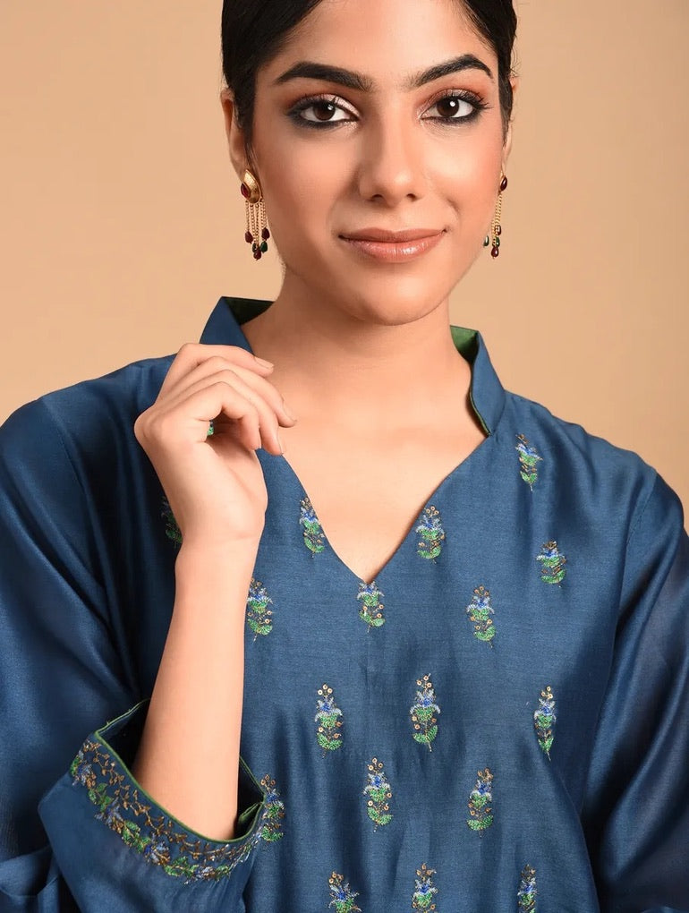 Shyam Rang Indigo Hand Embroidered Kurta Set