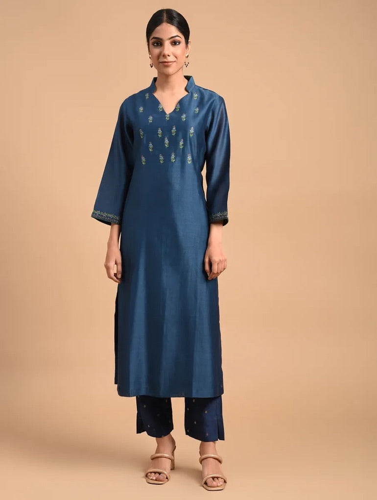 Shyam Rang Indigo Hand Embroidered Kurta Set