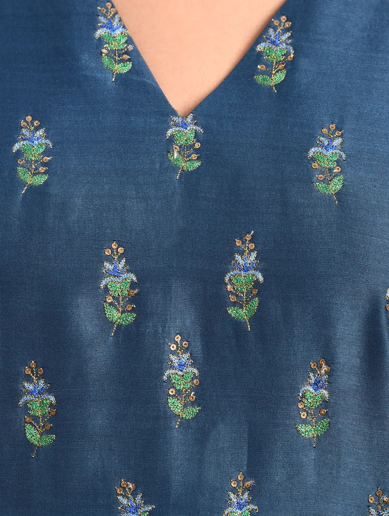 Shyam Rang Indigo Hand Embroidered Kurta Set