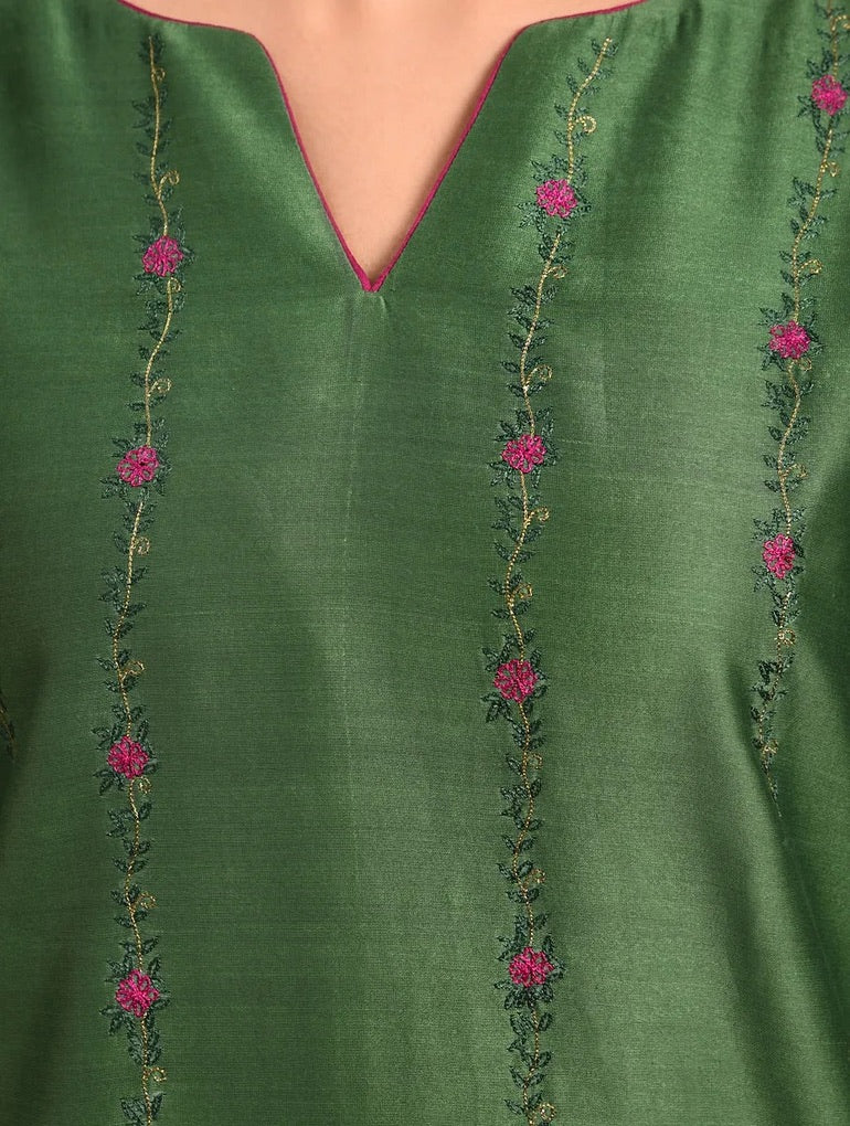 Shyam Rang Bottle Green Hand Embroidered Kurta Set