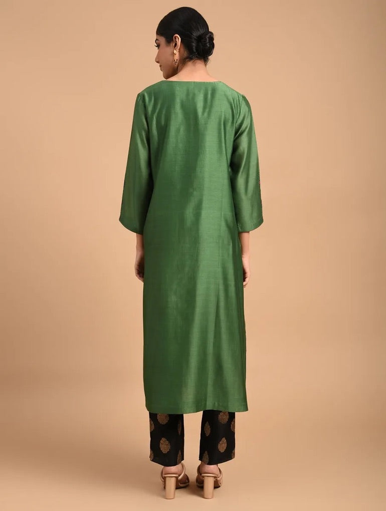 Shyam Rang Bottle Green Hand Embroidered Kurta Set