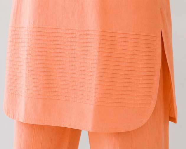 Everyday Essentials Peach Cotton Pintuck Kurta Set