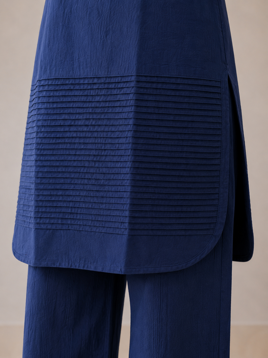Everyday Essentials Navy Blue Cotton Pintuck Kurta Set