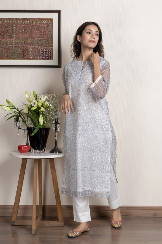Kota Grey Printed Kota Kurta Set