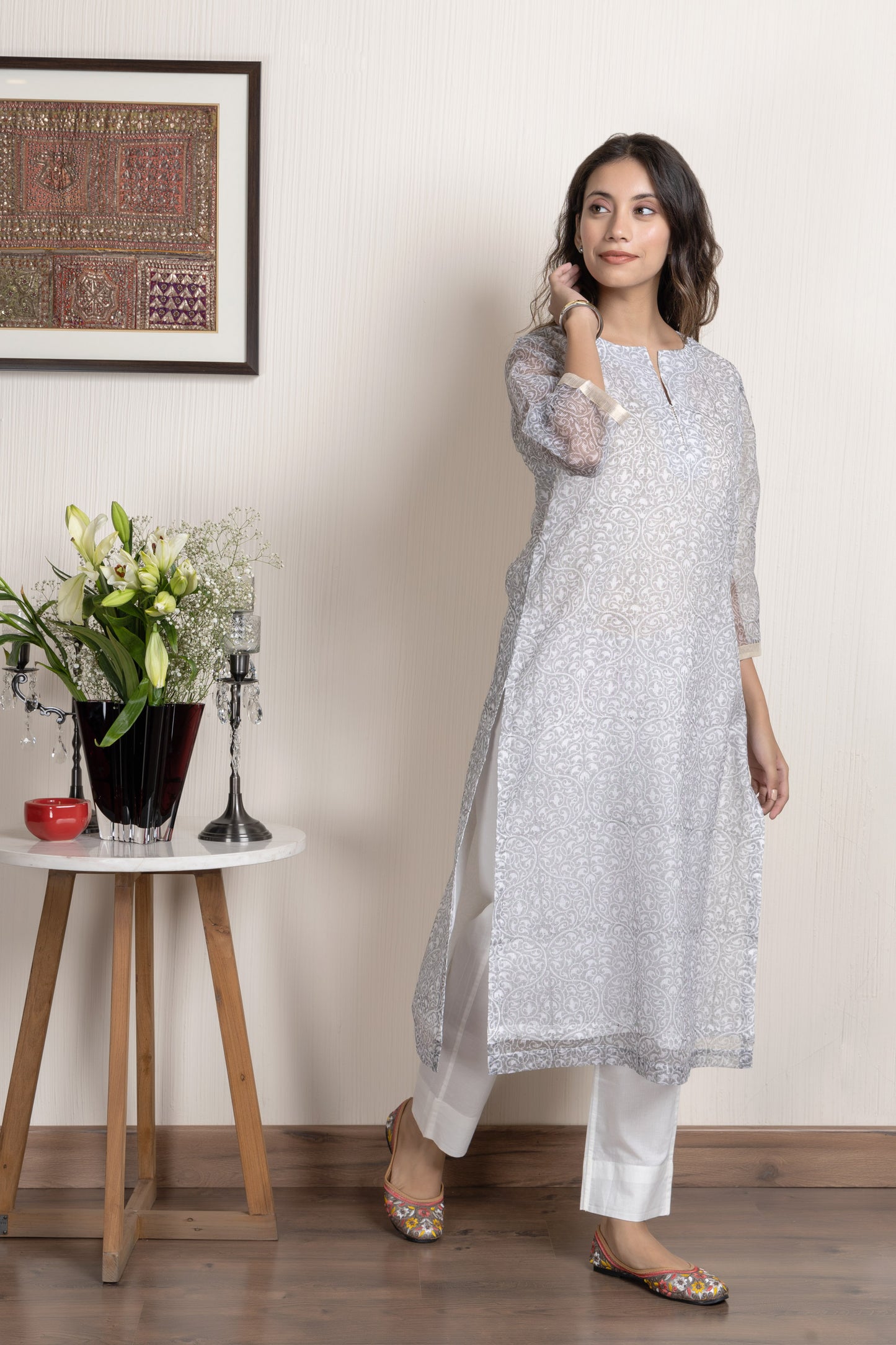 Kota Grey Printed Kota Kurta Set