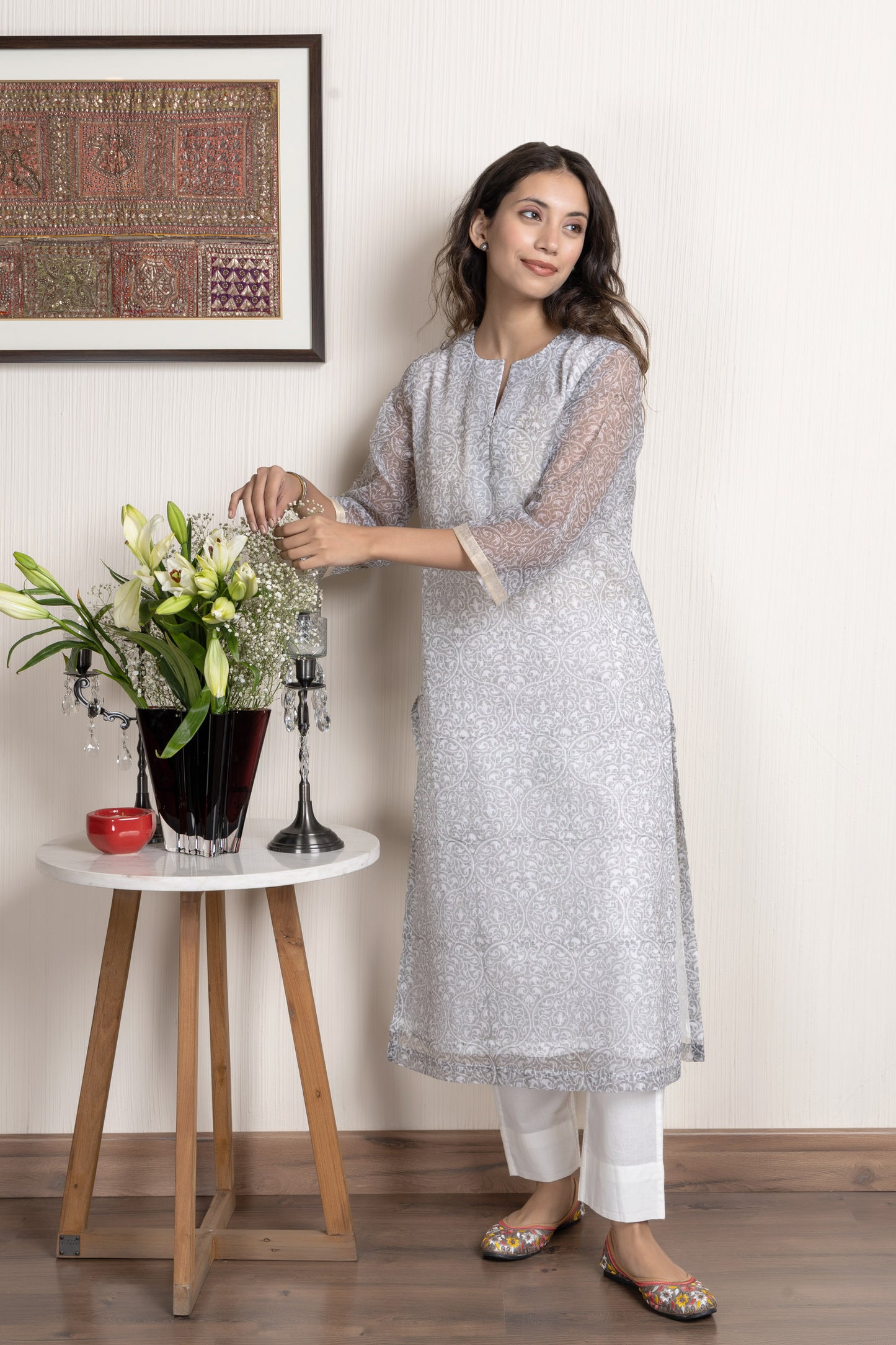 Kota Grey Printed Kota Kurta Set