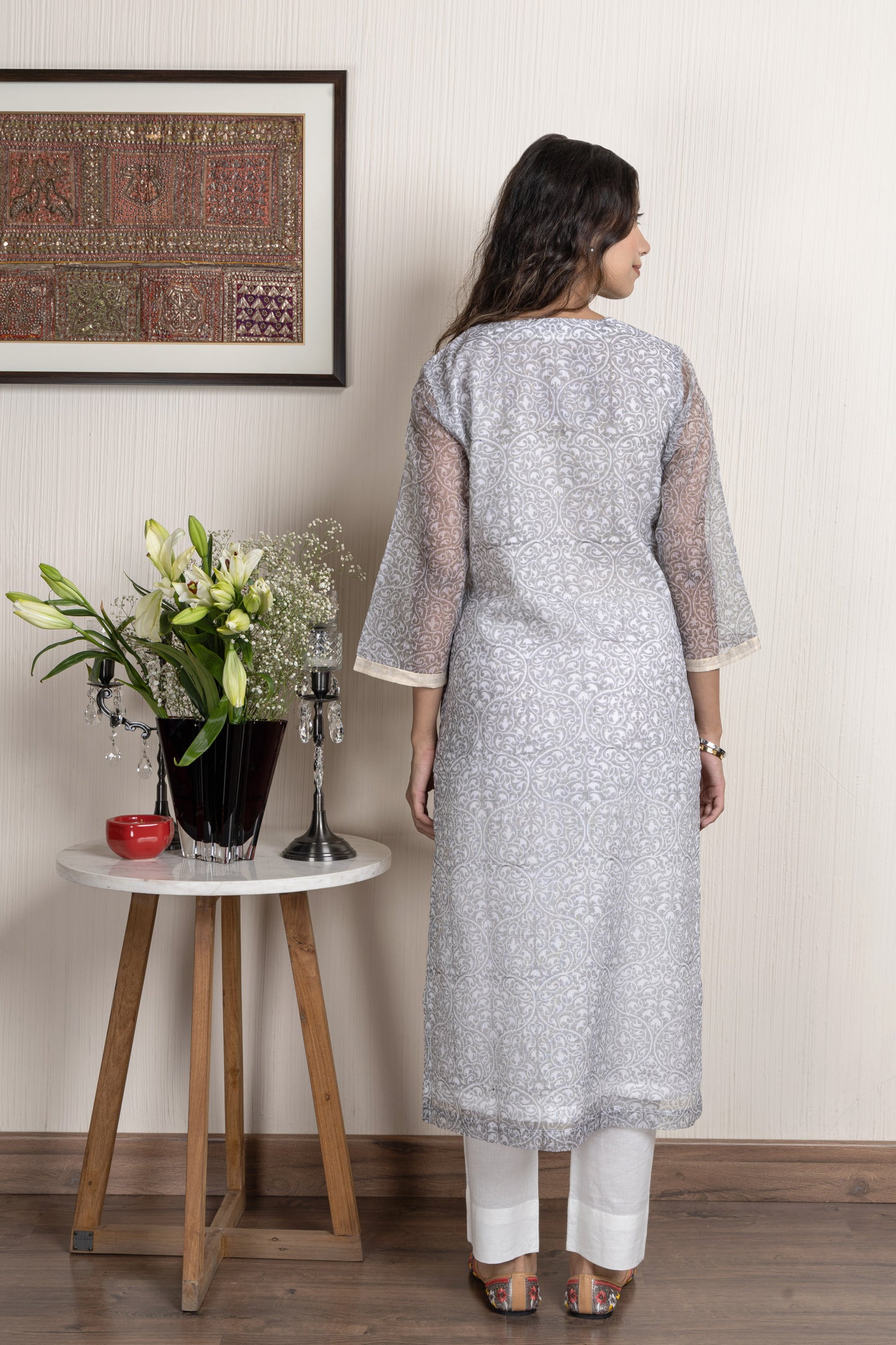 Kota Grey Printed Kota Kurta Set