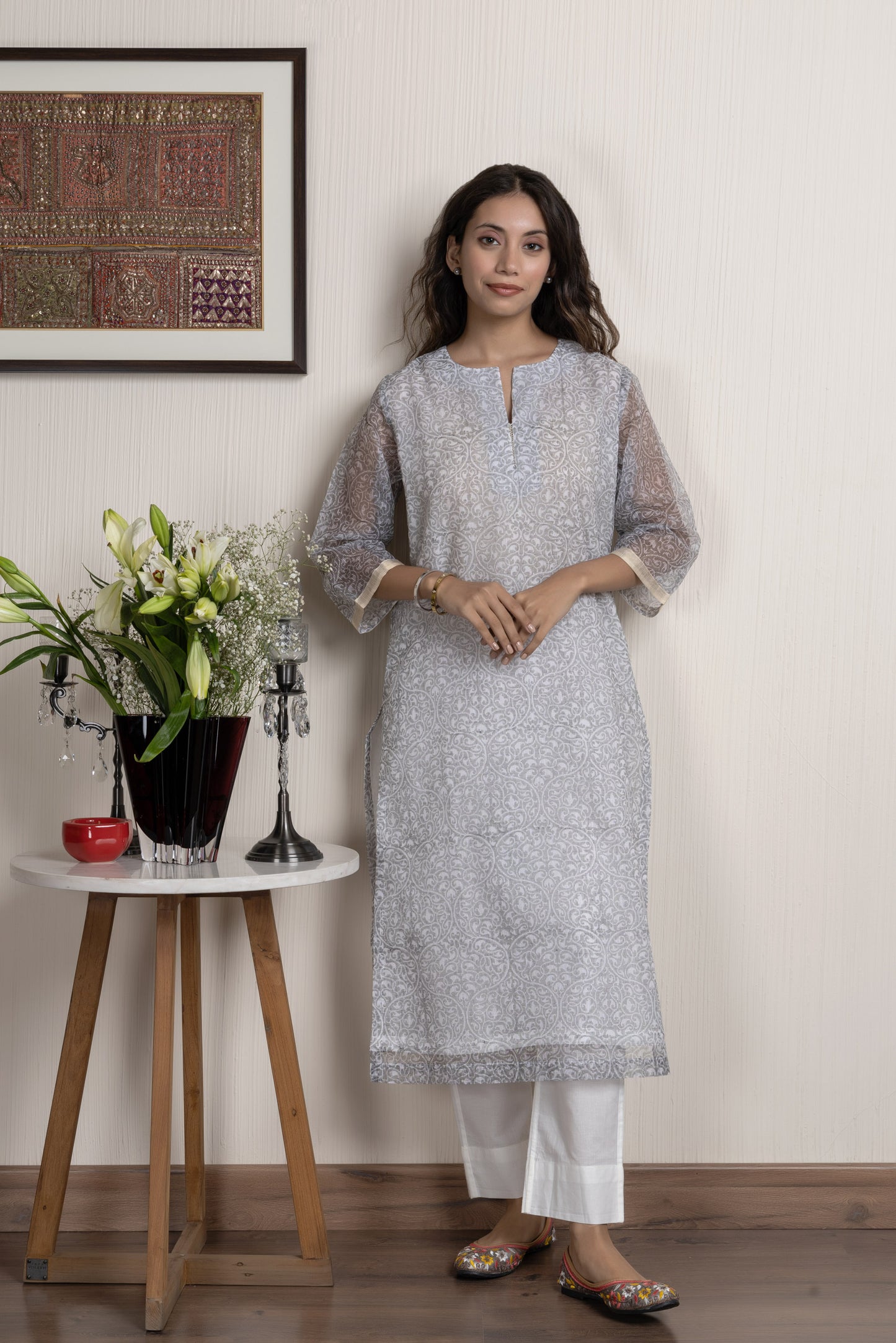 Kota Grey Printed Kota Kurta Set