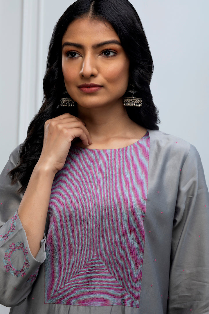 Ishaya Grey Hand Embroidered Kurta Set