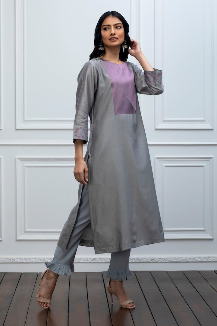 Ishaya Grey Hand Embroidered Kurta Set
