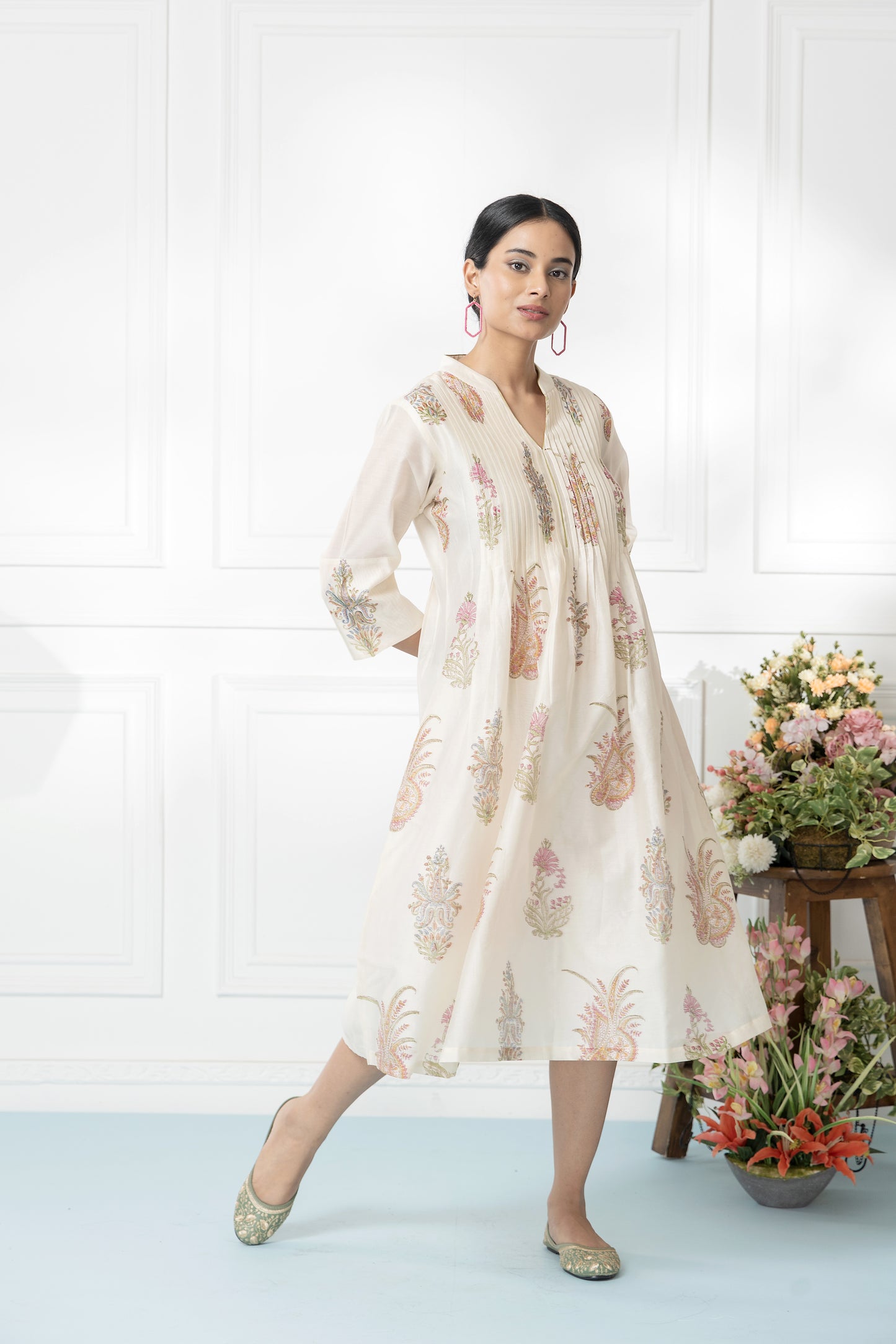 Sorbet Chanderi Block Printed Dress