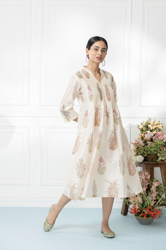 Sorbet Chanderi Block Printed Dress
