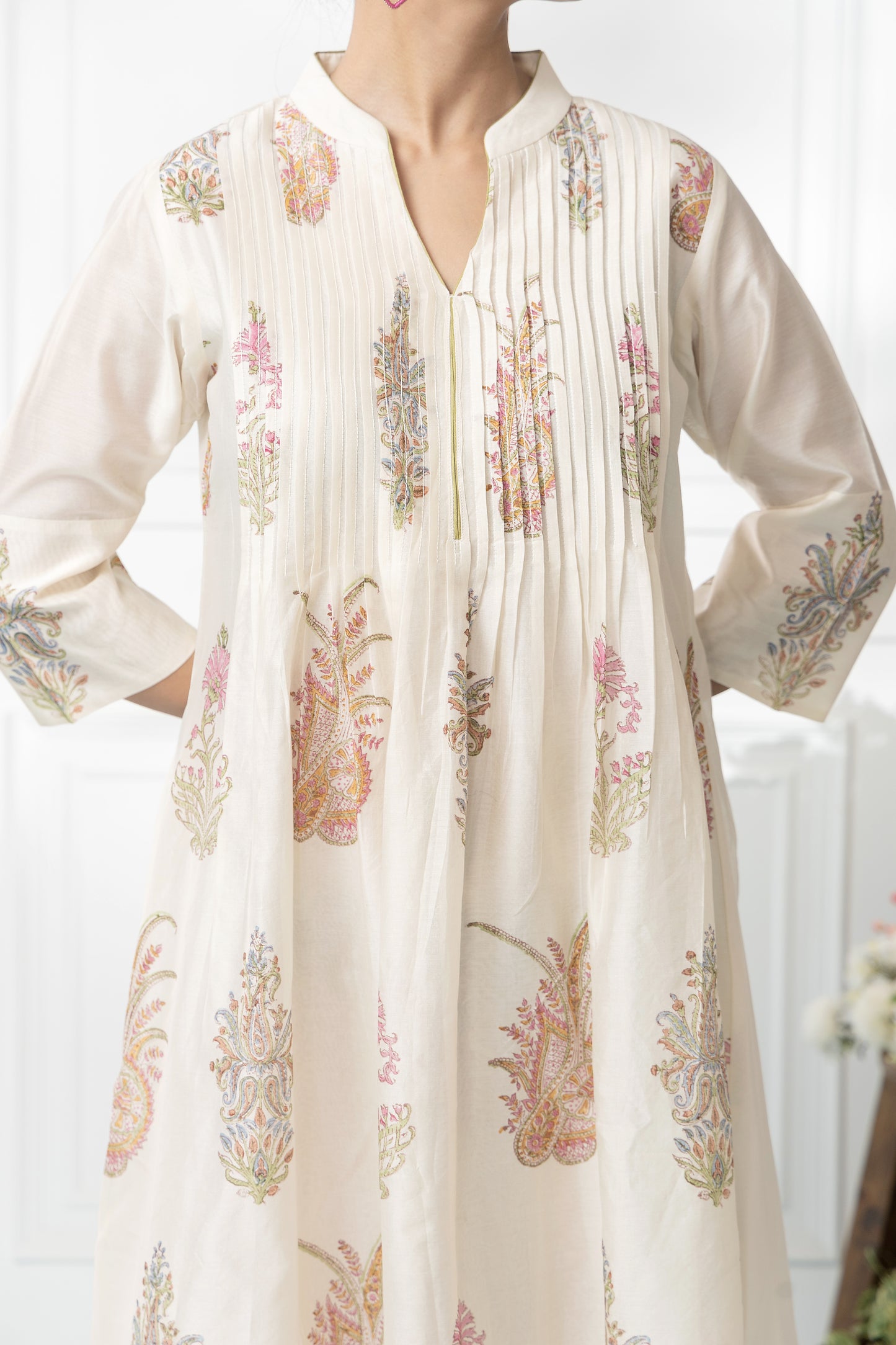 Sorbet Chanderi Block Printed Dress