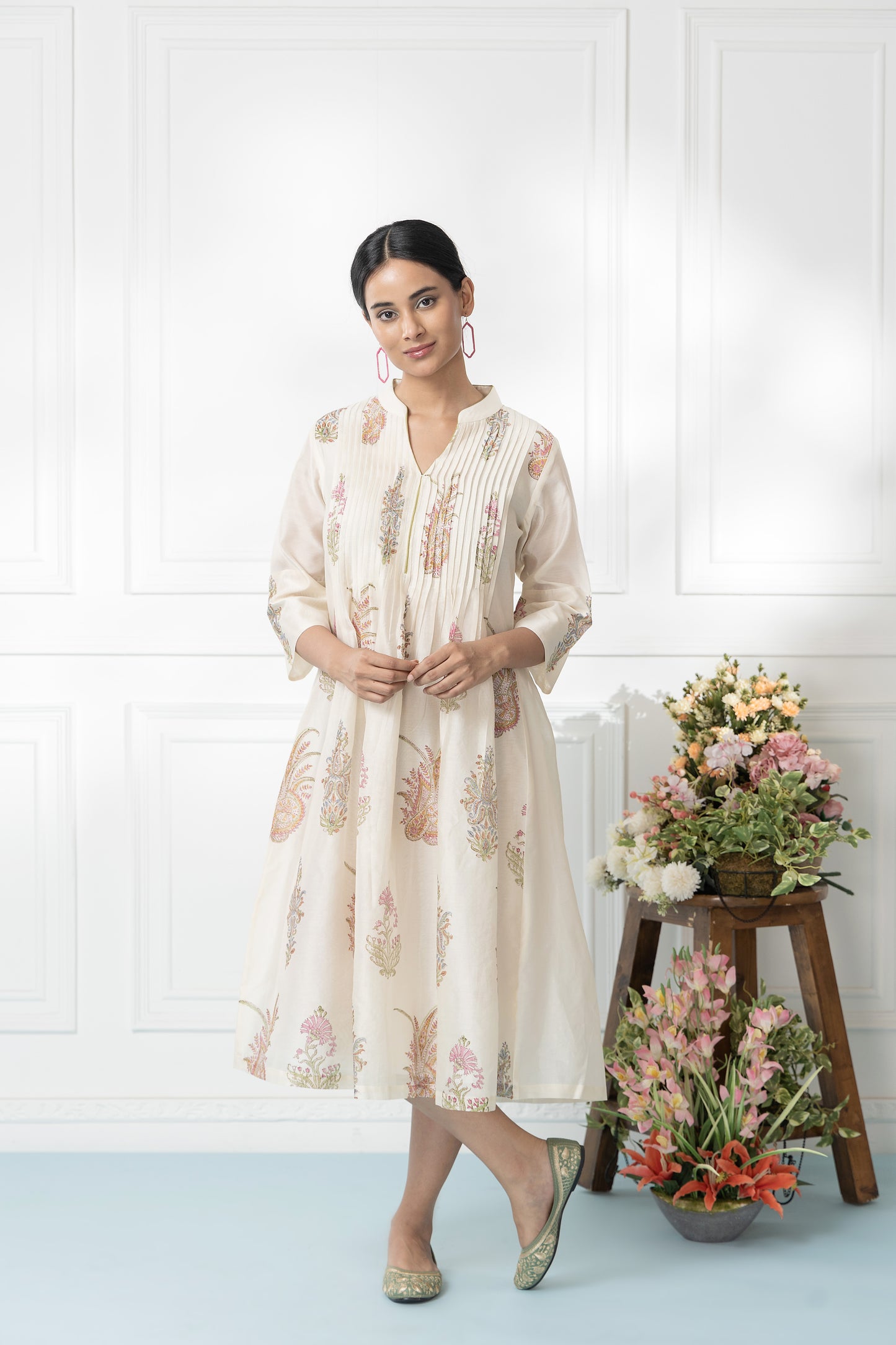 Sorbet Chanderi Block Printed Dress