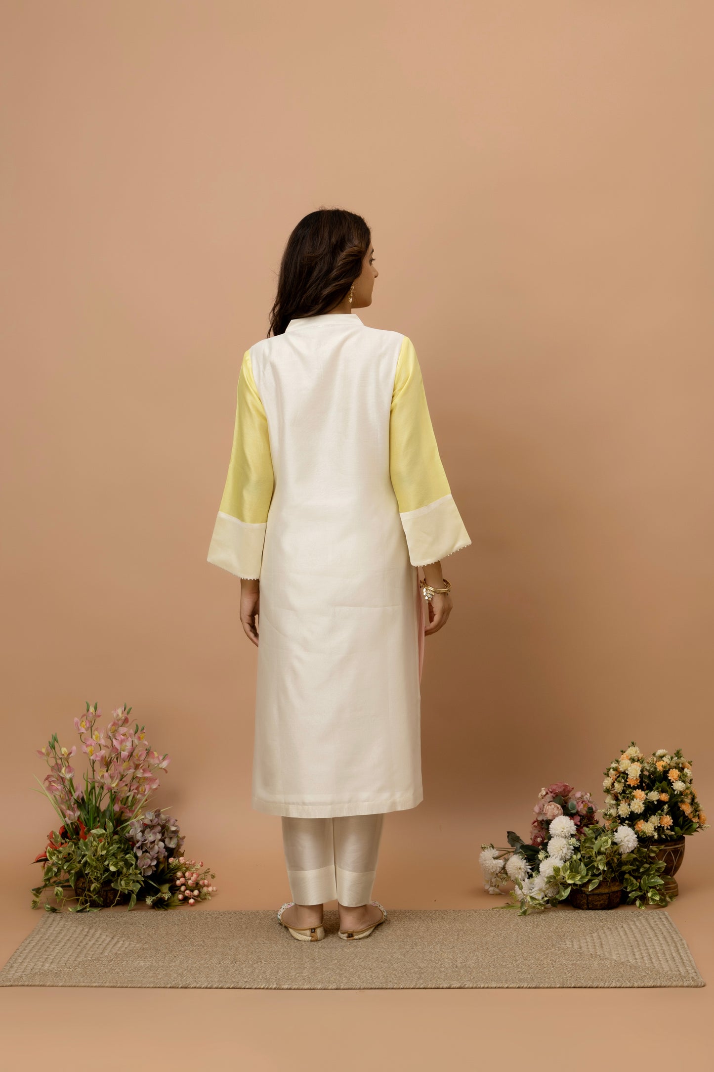 Rozanna Off White Chanderi Patchwork Kurta Set