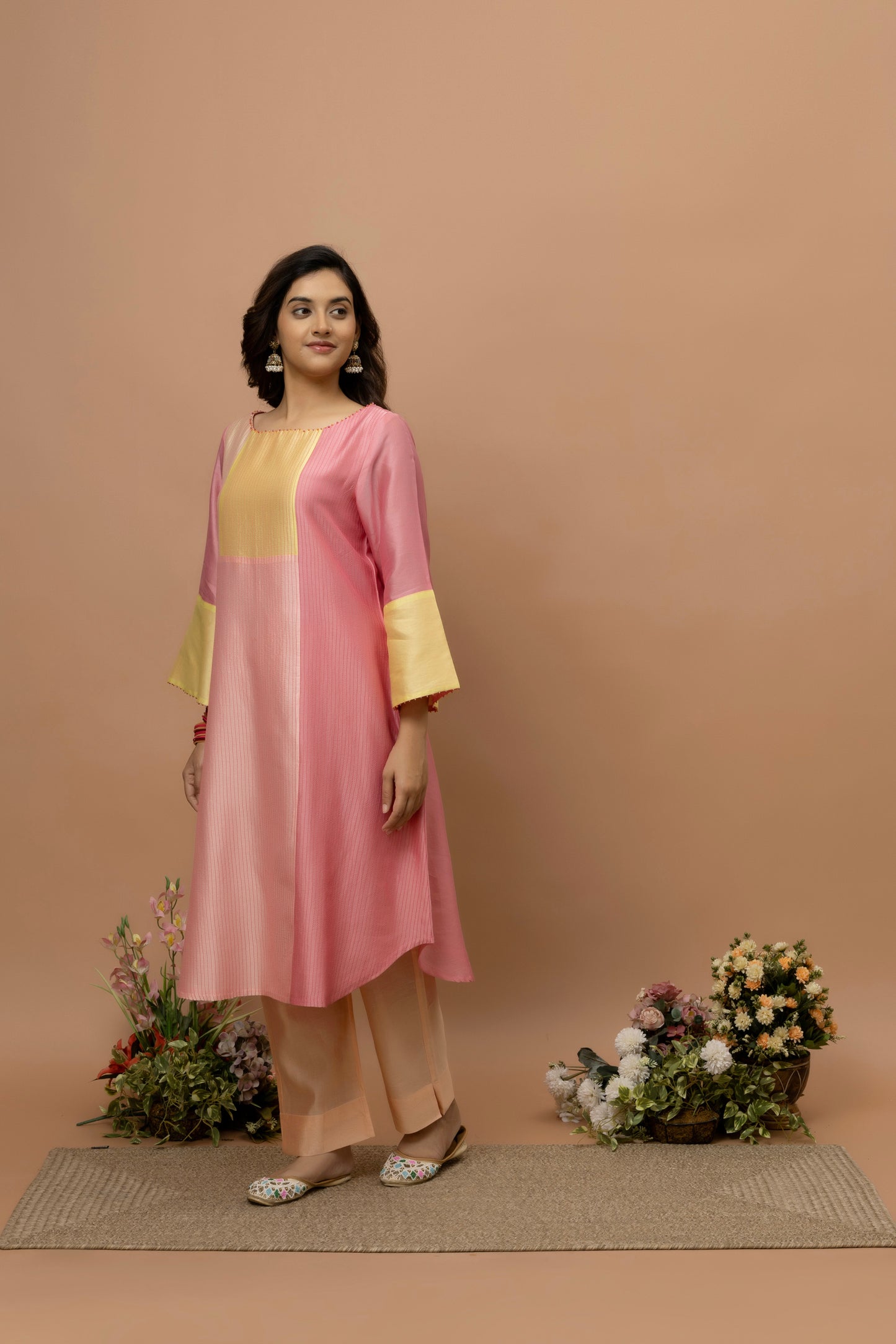 Rozanna Peach Chanderi Patchwork Kurta Set