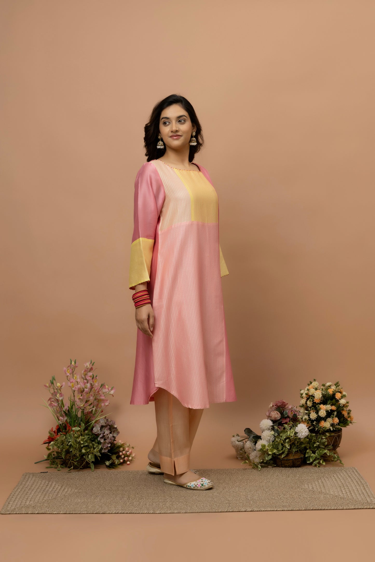Rozanna Peach Chanderi Patchwork Kurta Set