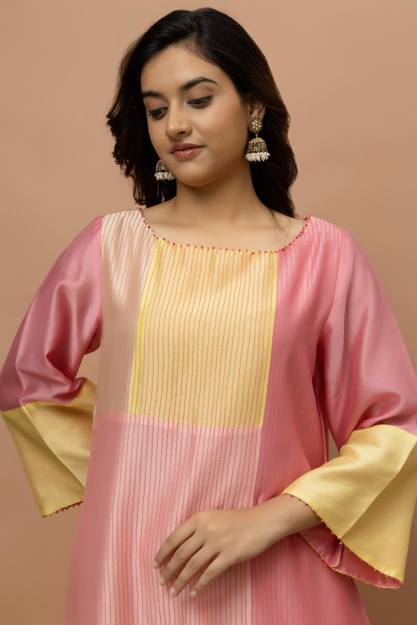 Rozanna Peach Chanderi Patchwork Kurta Set