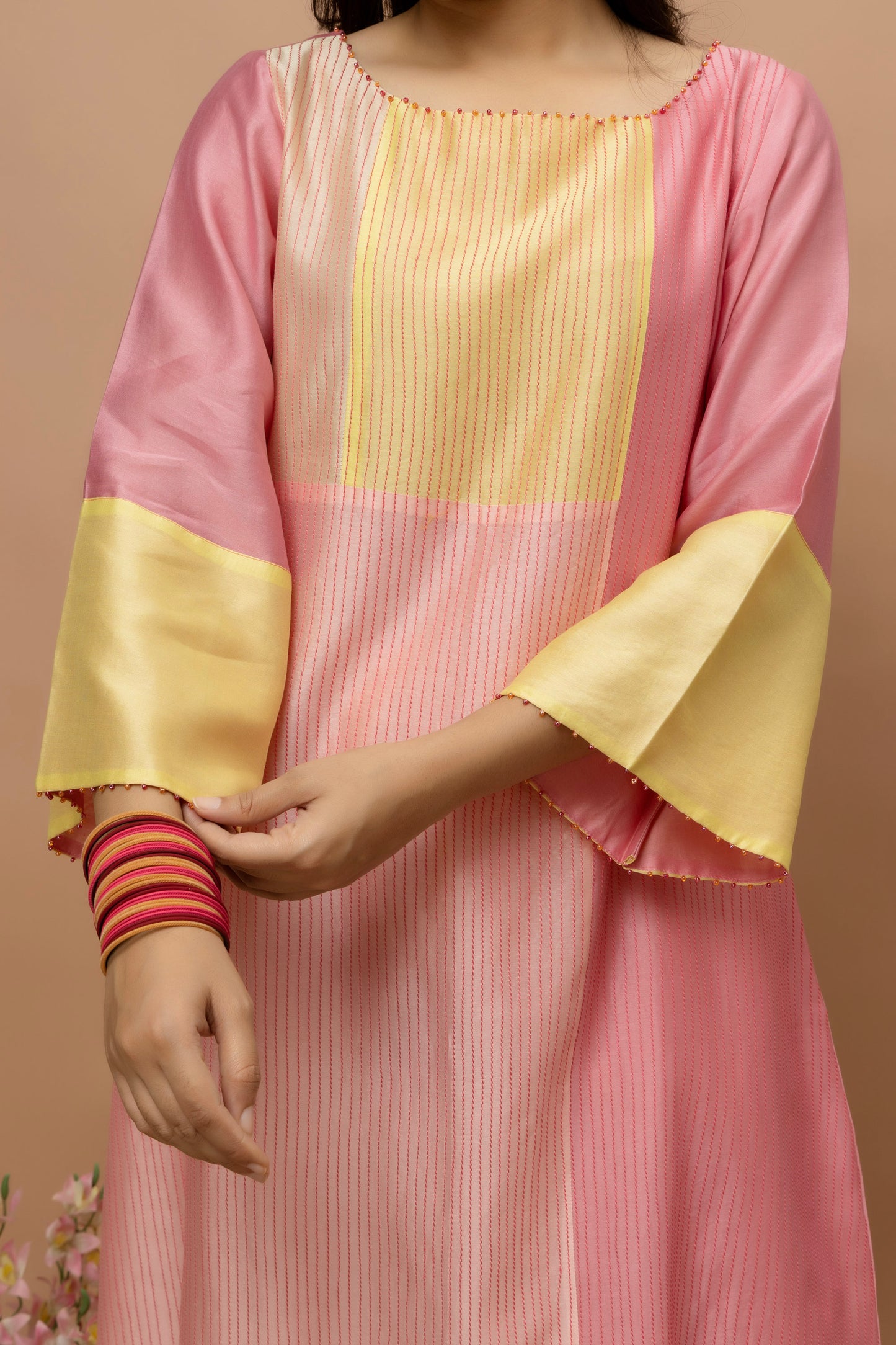 Rozanna Peach Chanderi Patchwork Kurta Set