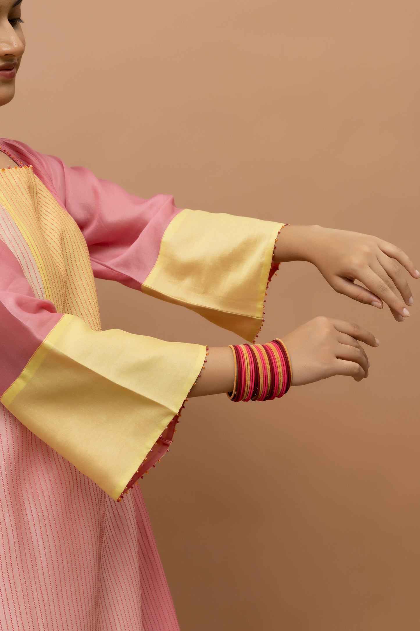Rozanna Peach Chanderi Patchwork Kurta Set