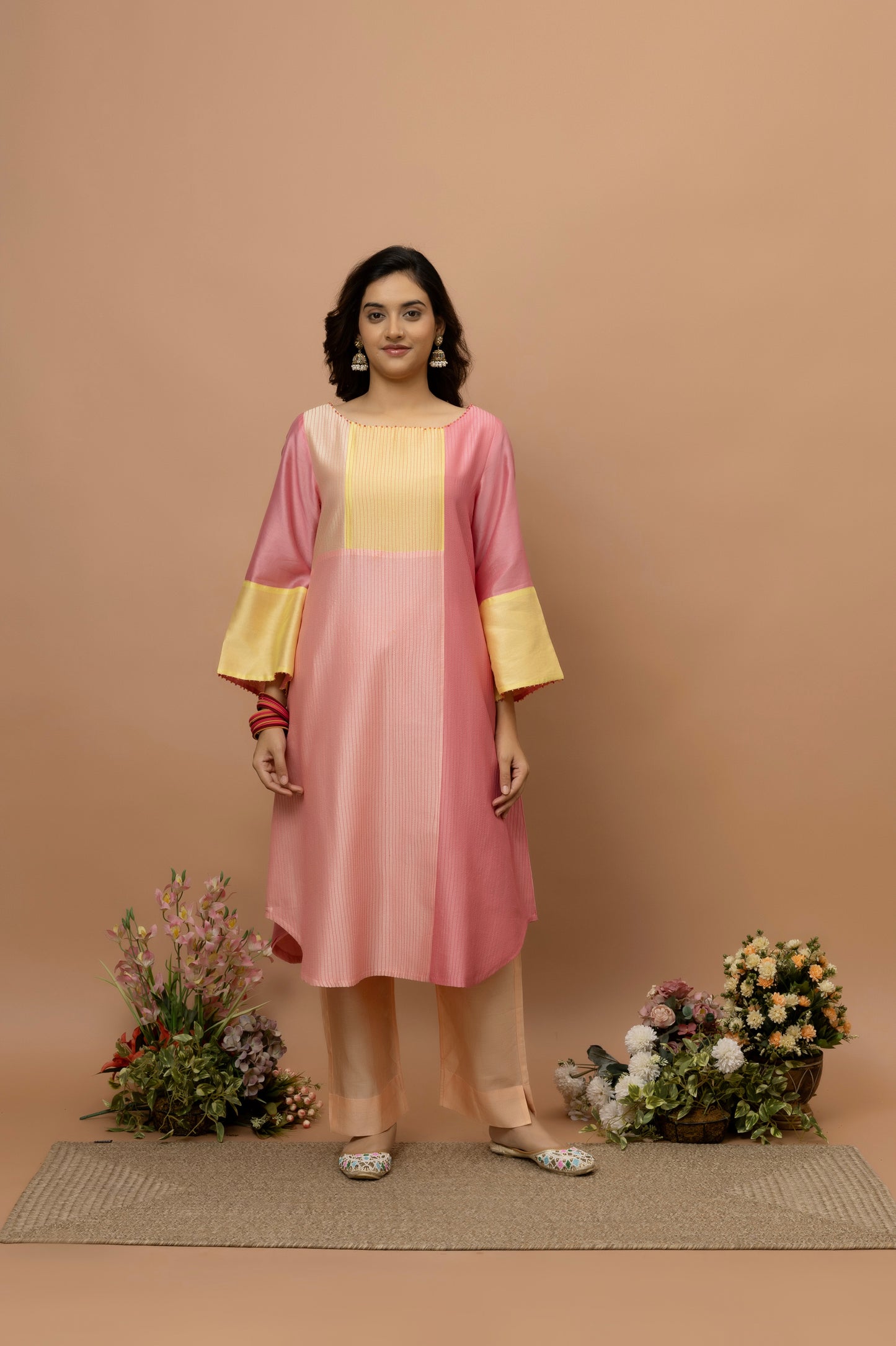 Rozanna Peach Chanderi Patchwork Kurta Set