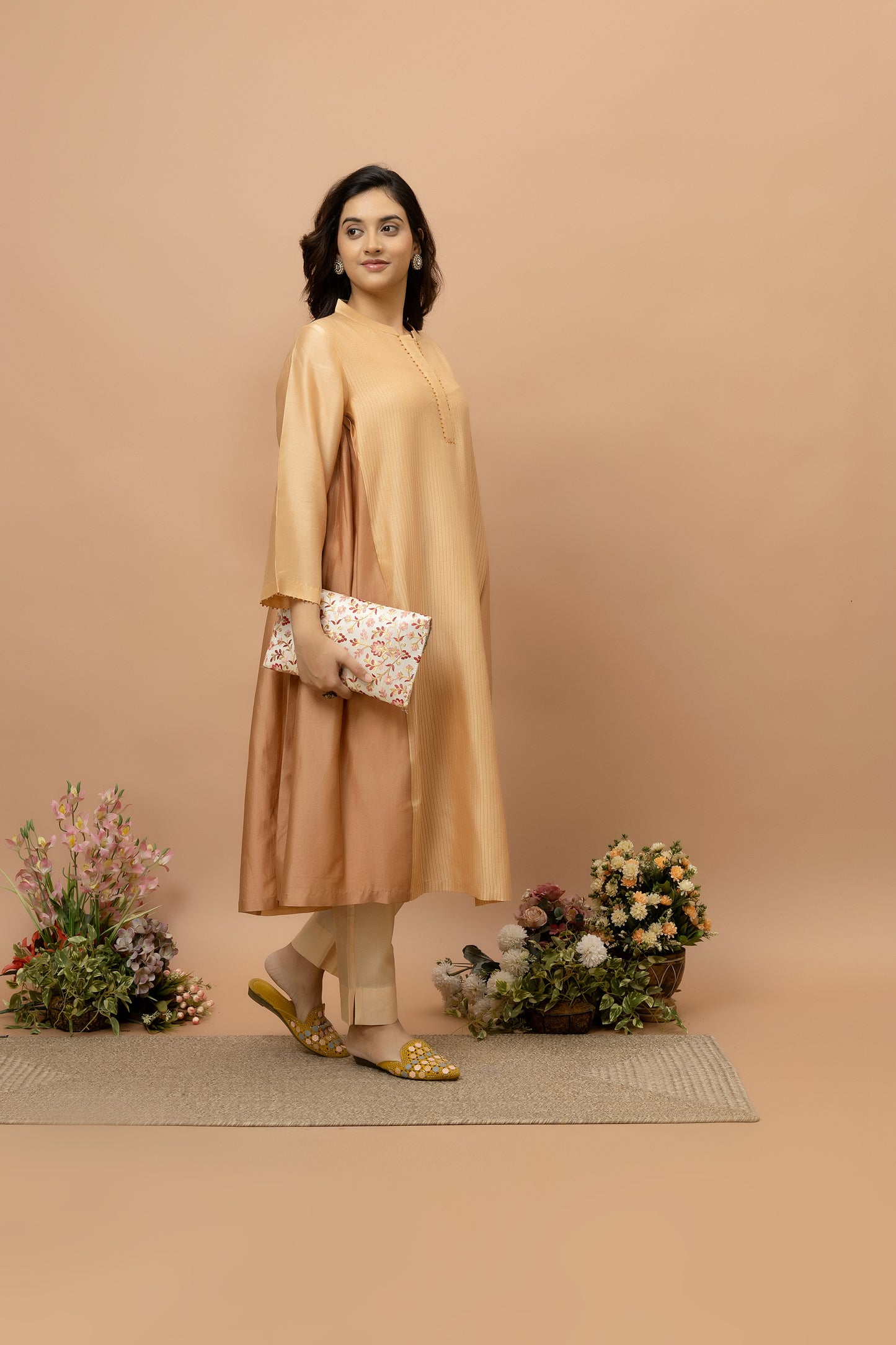 Rozanna Brown Chanderi Patchwork Kurta Set