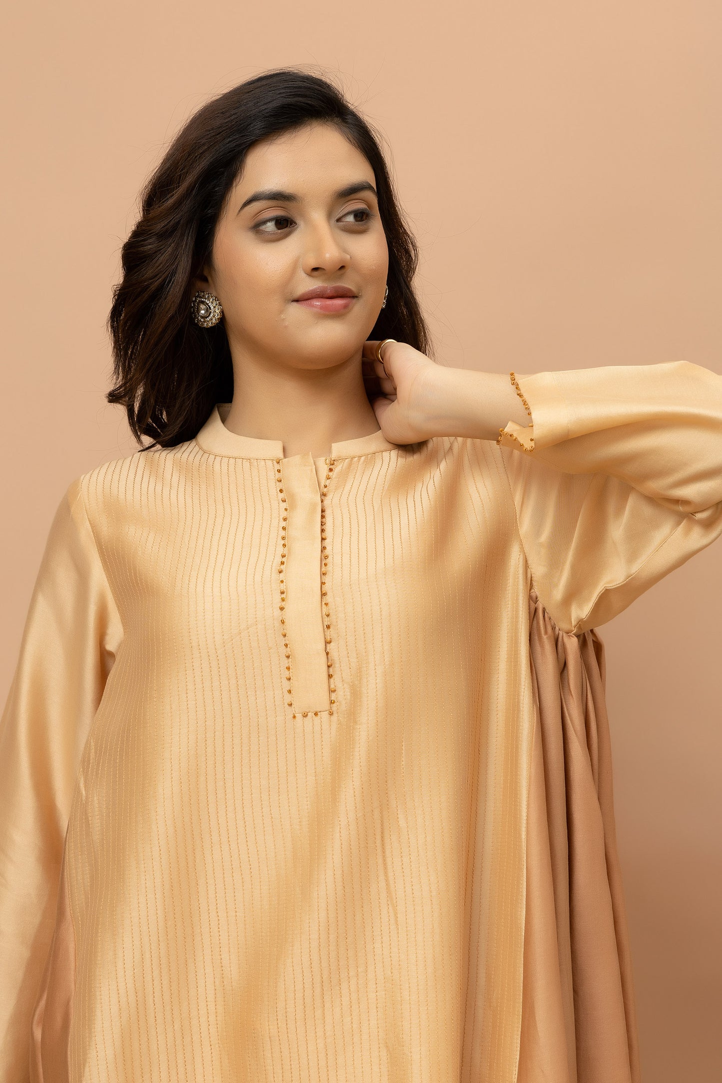 Rozanna Brown Chanderi Patchwork Kurta Set