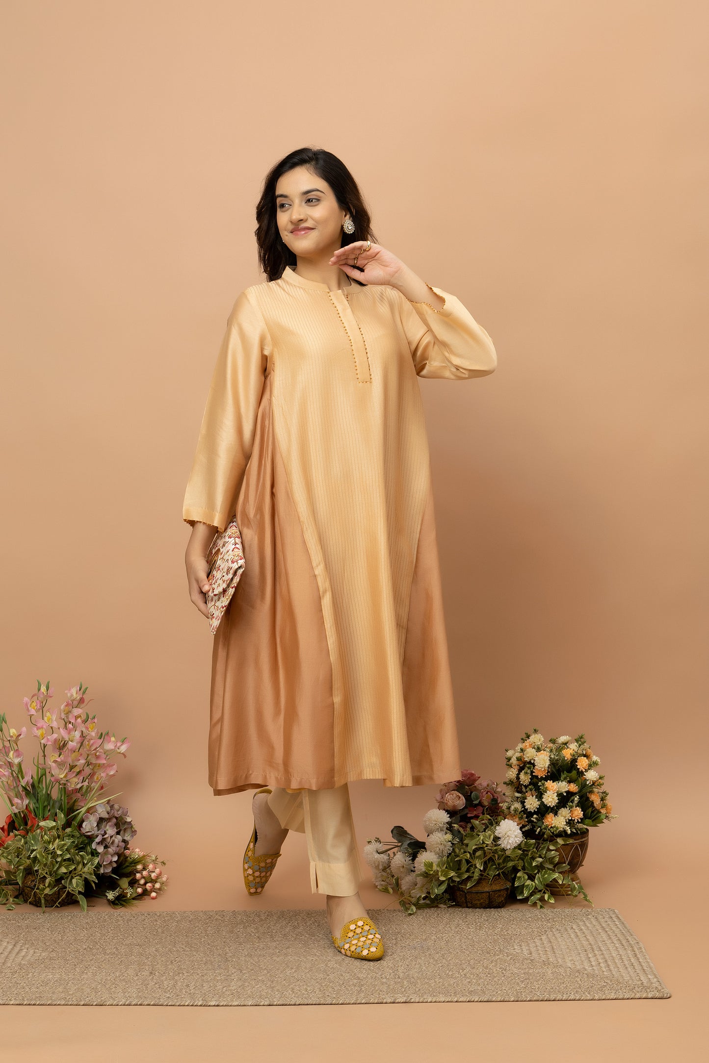 Rozanna Brown Chanderi Patchwork Kurta Set