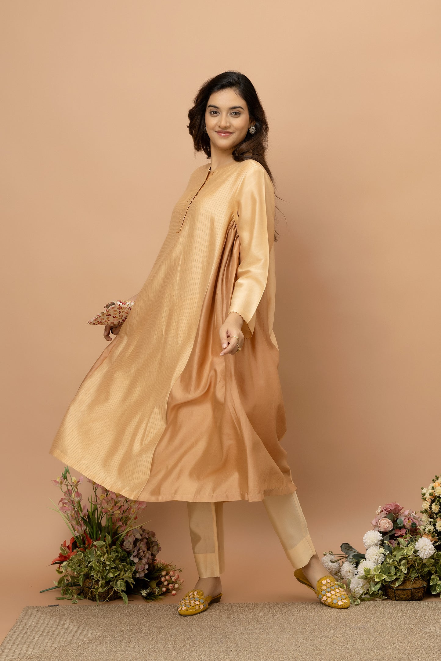 Rozanna Brown Chanderi Patchwork Kurta Set