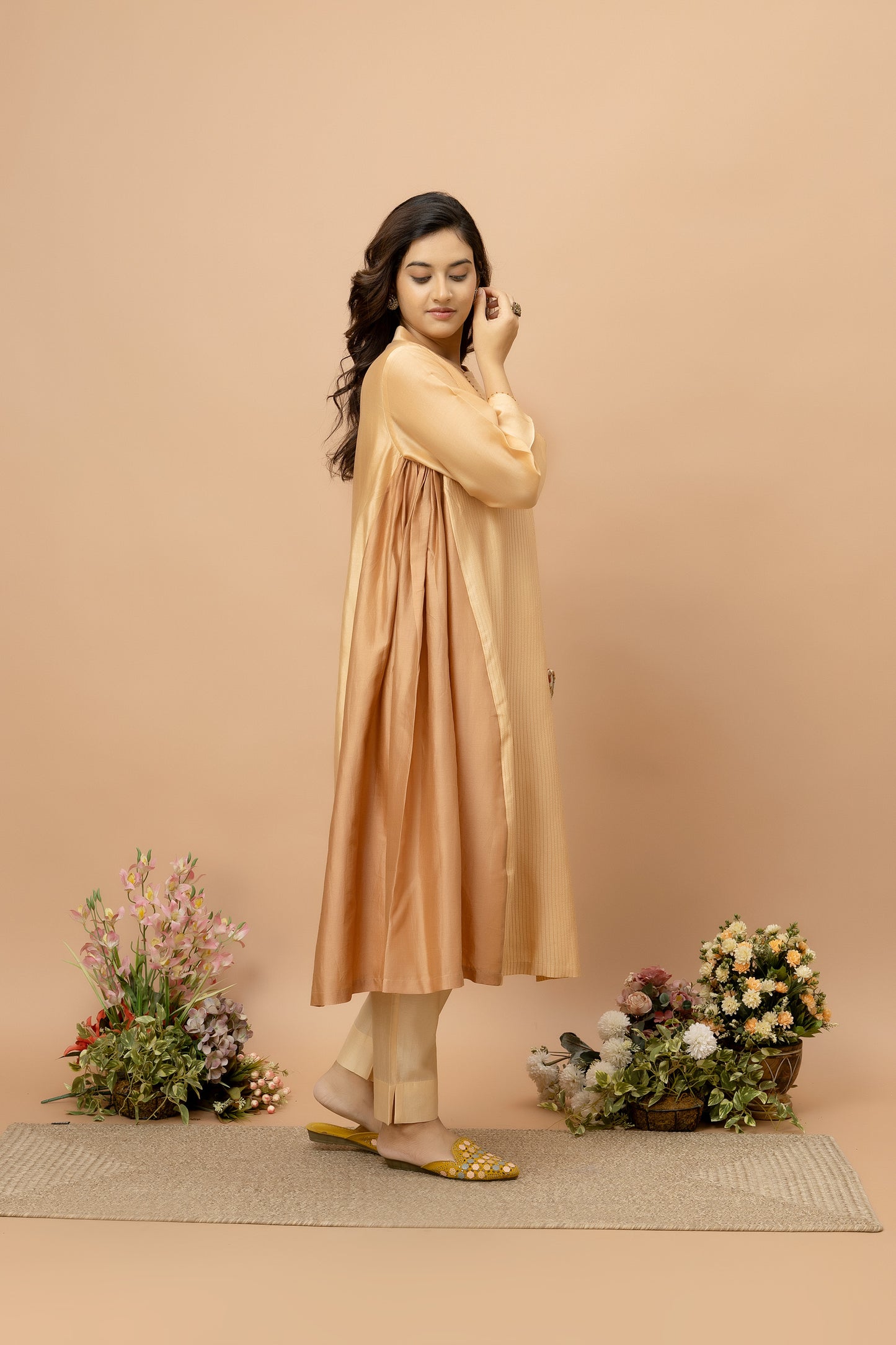 Rozanna Brown Chanderi Patchwork Kurta Set