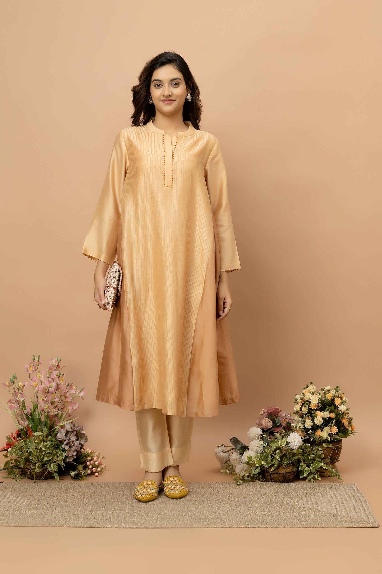Rozanna Brown Chanderi Patchwork Kurta Set