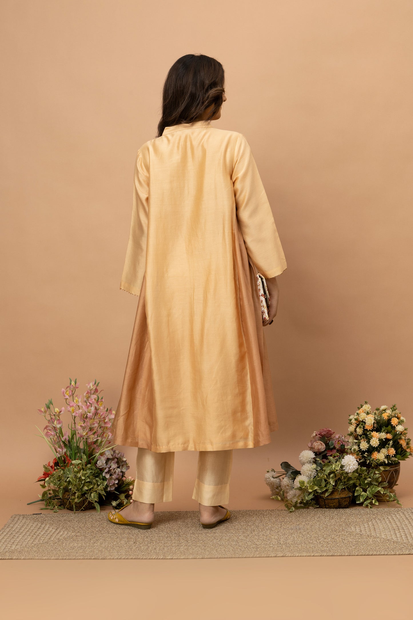 Rozanna Brown Chanderi Patchwork Kurta Set