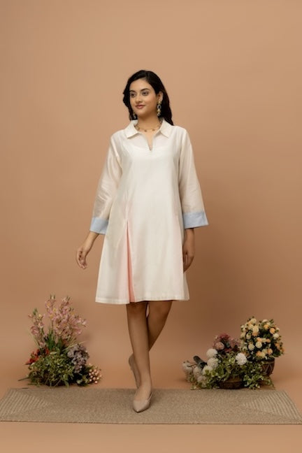 Rozanna Off White Chanderi Patchwork Dress