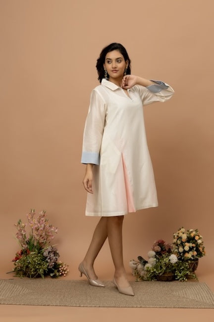 Rozanna Off White Chanderi Patchwork Dress