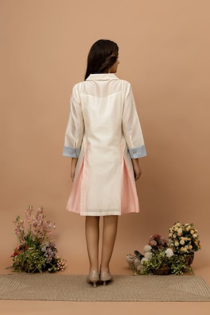Rozanna Off White Chanderi Patchwork Dress