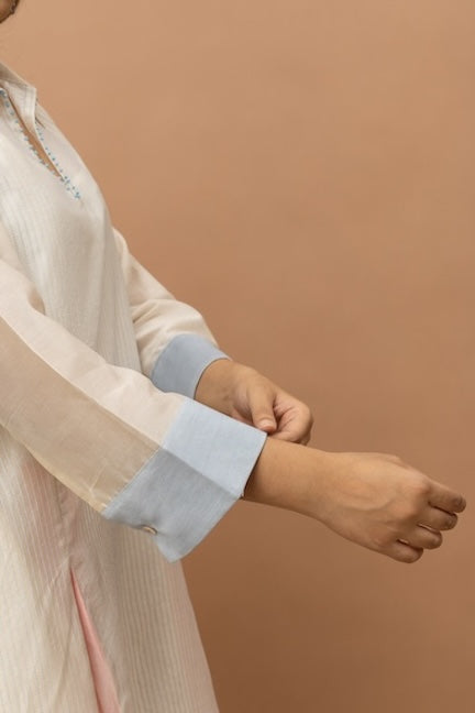 Rozanna Off White Chanderi Patchwork Dress
