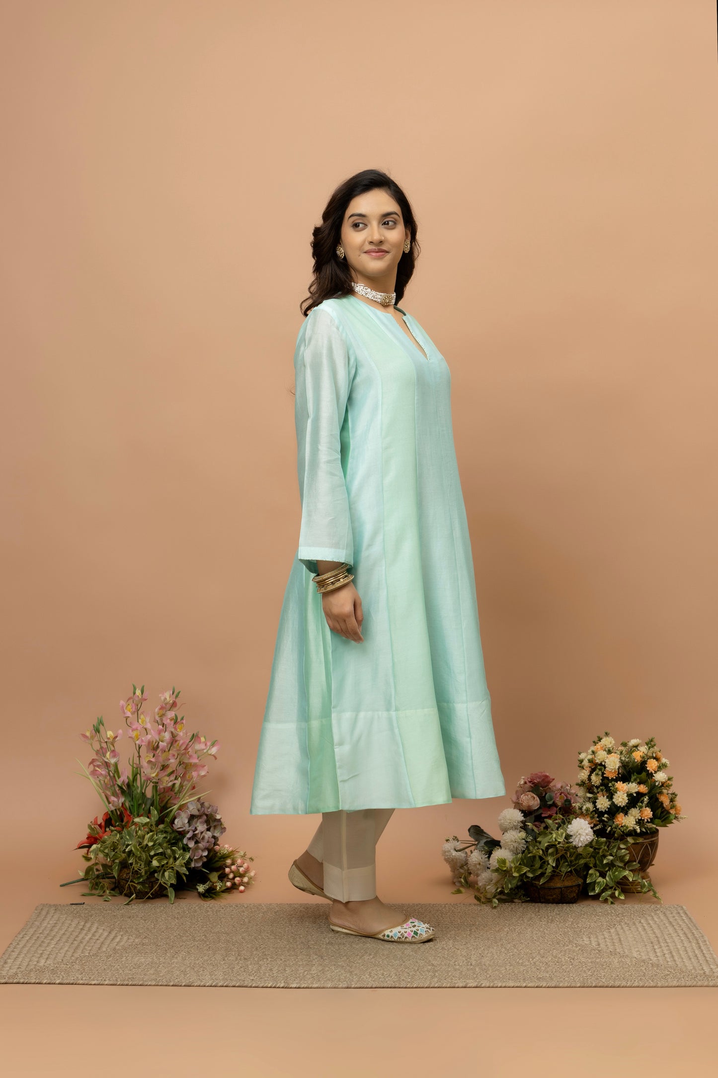 Rozanna Blue Chanderi Patchwork Anarkali Set