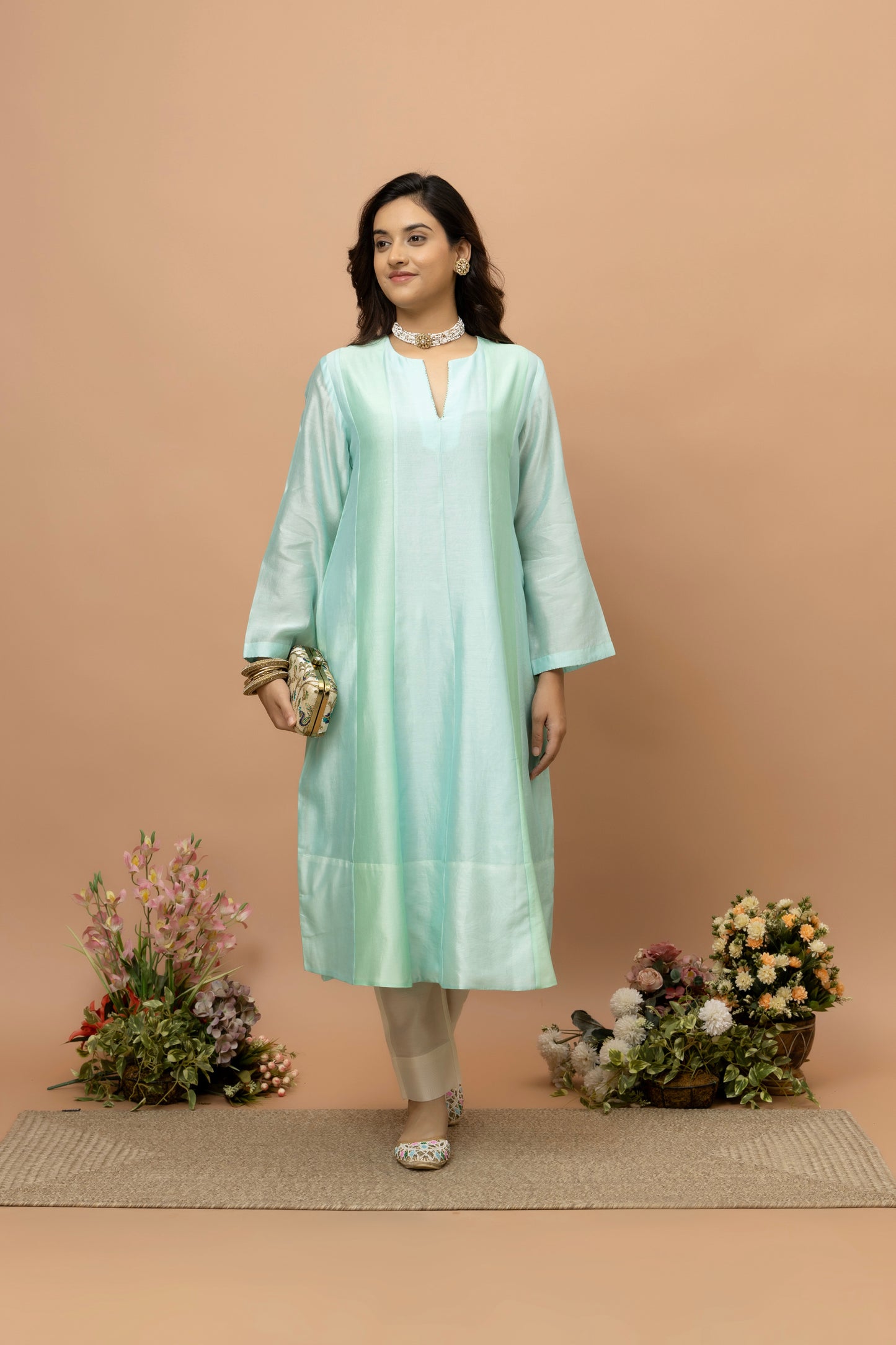 Rozanna Blue Chanderi Patchwork Anarkali Set