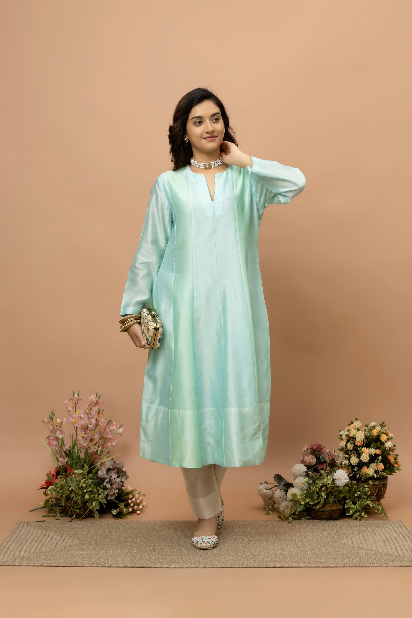 Rozanna Blue Chanderi Patchwork Anarkali Set