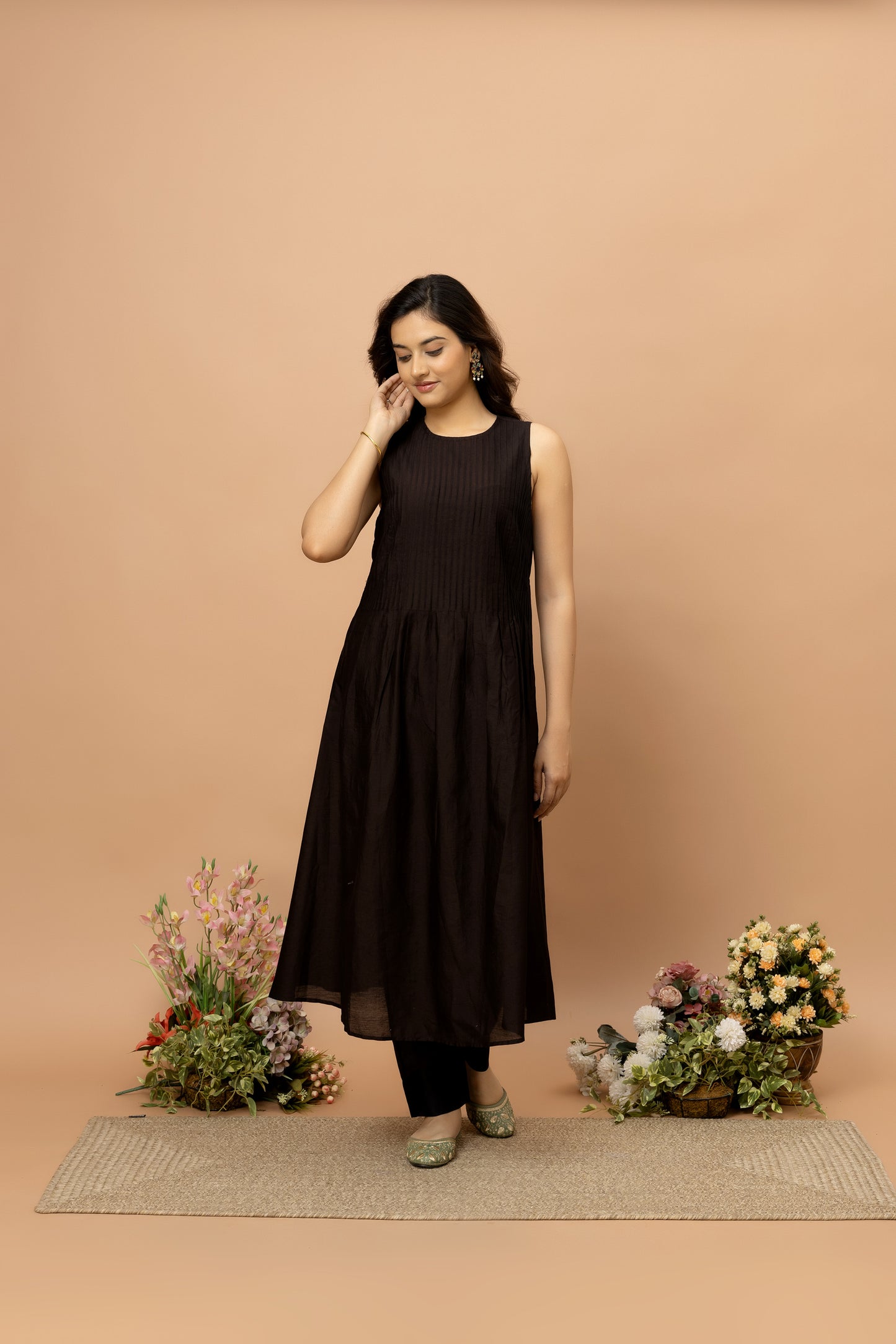 Rozanna Black Chanderi Pintuck Kurta Set