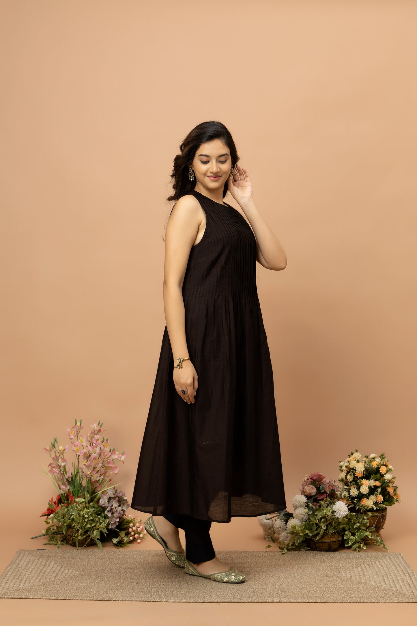 Rozanna Black Chanderi Pintuck Kurta Set