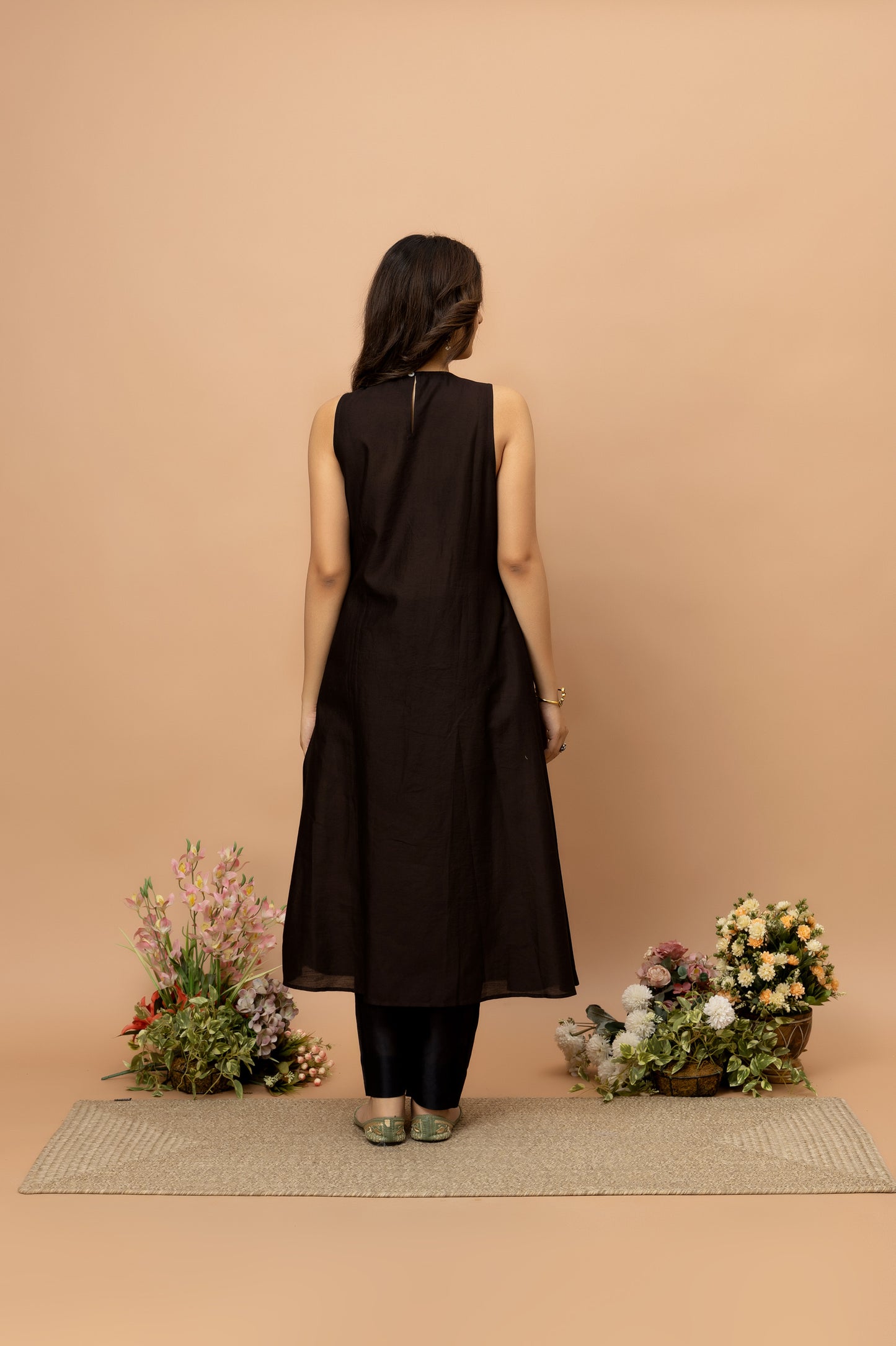 Rozanna Black Chanderi Pintuck Kurta Set