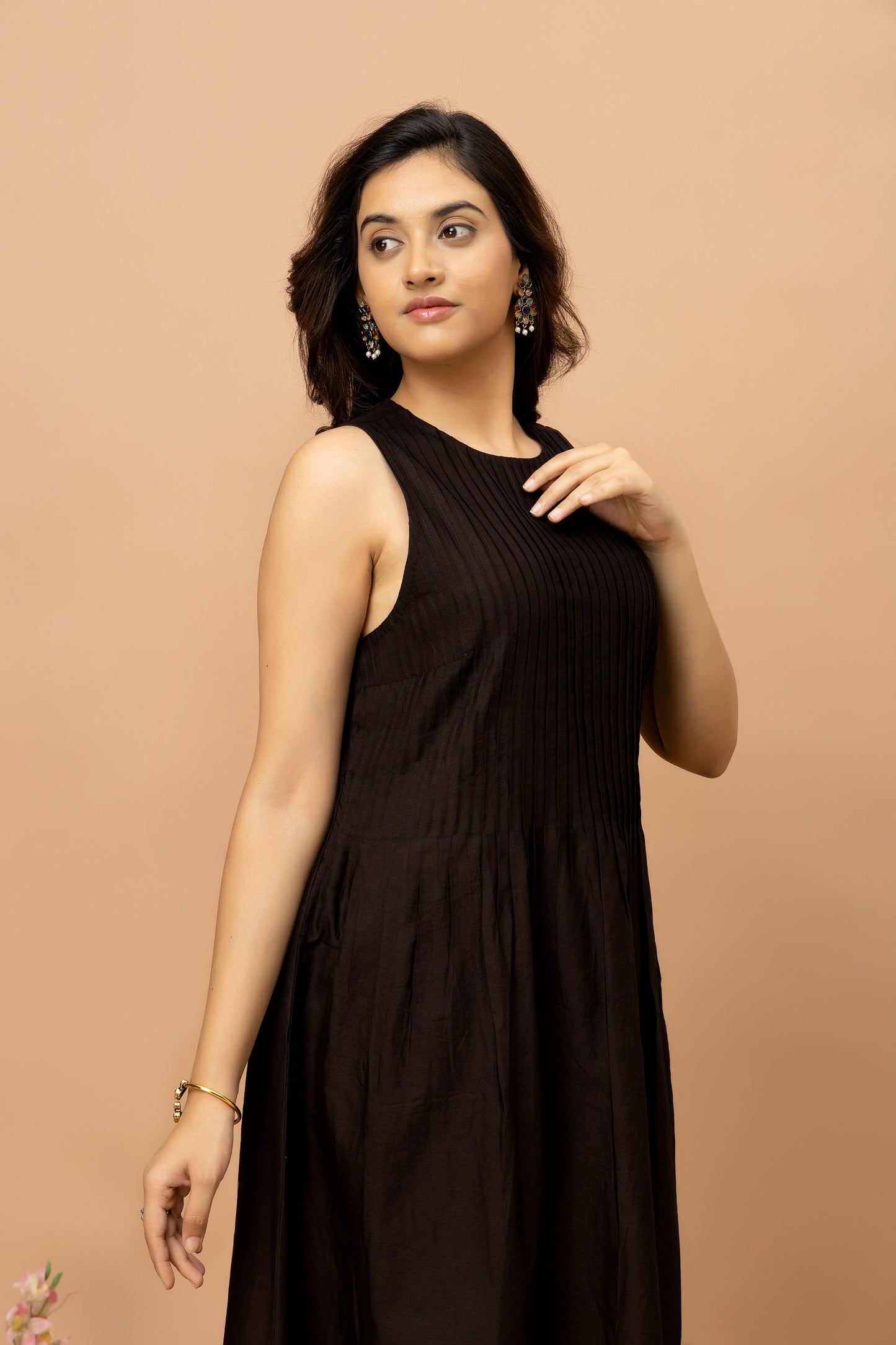 Rozanna Black Chanderi Pintuck Kurta Set